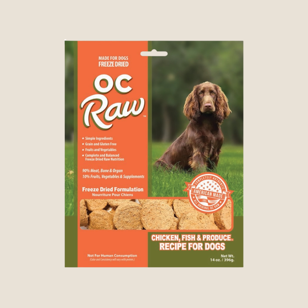 OC Raw Freeze Dried Patties Chicken, Fish & Produce