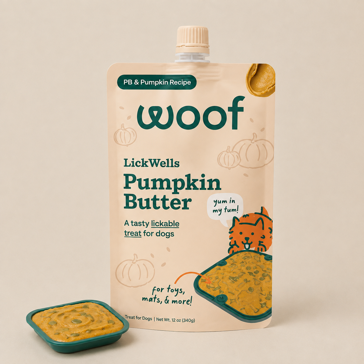 Woof - LickWells Pumpkin Butter Spread Lickable Dog Supplement