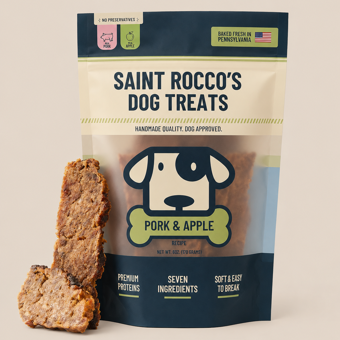 Saint Rocco's Pork & Apple dog treats, 8 oz bag