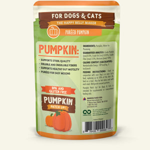 Pumpkin patch dog supplement back of pouch