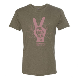Peace, Love, & Polka T-shirt - Military Green