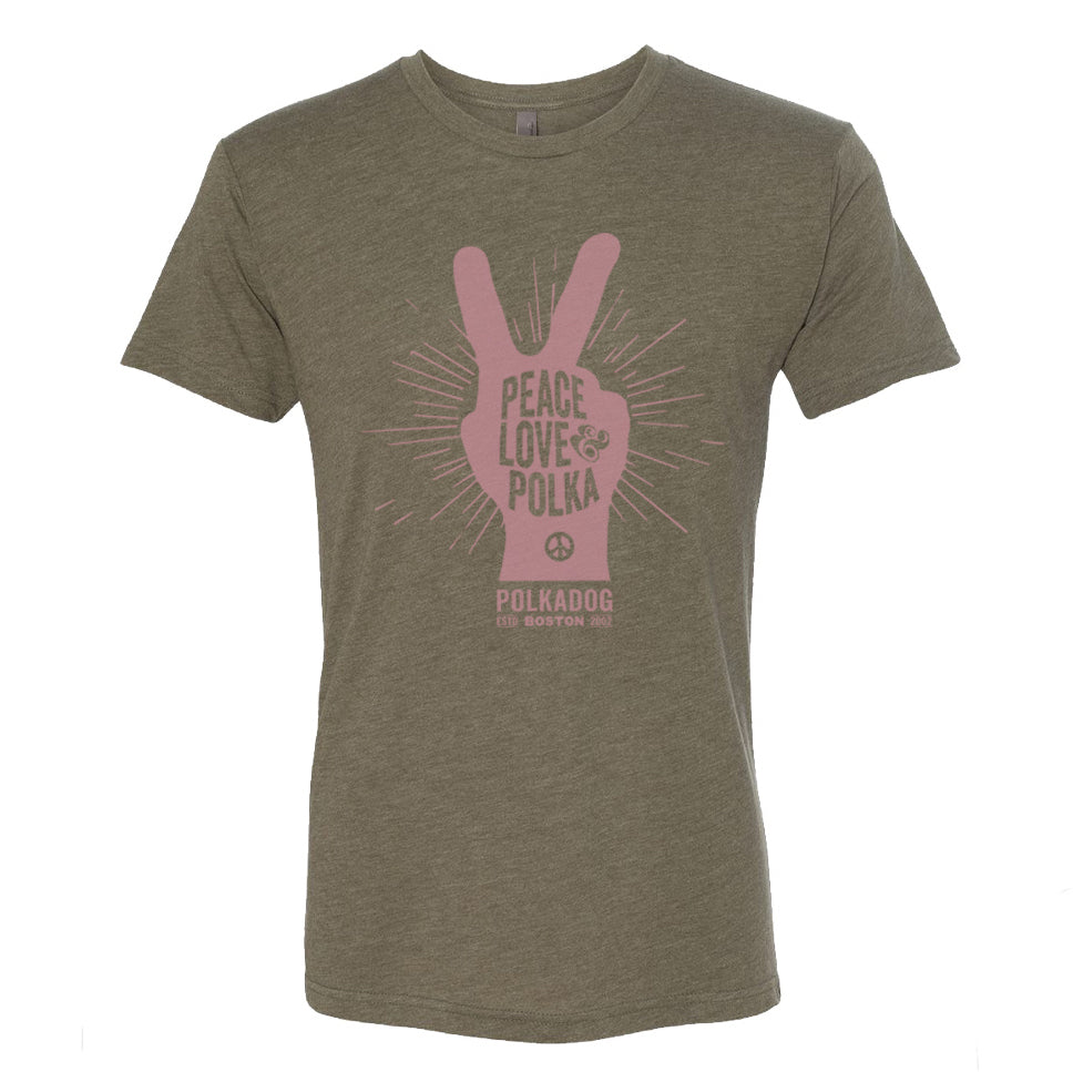 Peace, Love, & Polka T-shirt - Military Green