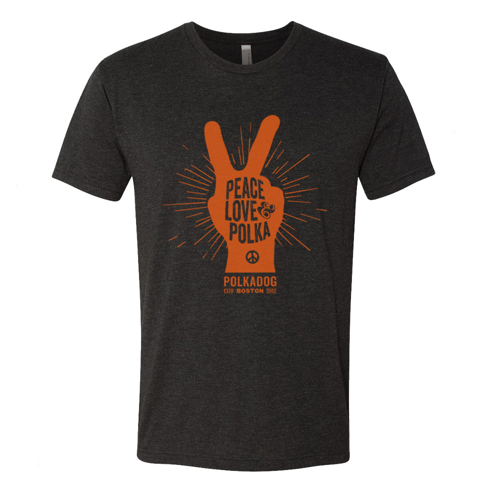 Peace, Love, & Polka T-shirt - Charcoal Gray